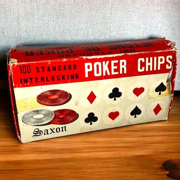 Vintage Box of Plastic Poker Chips by Saxon - Picture 1 of 5